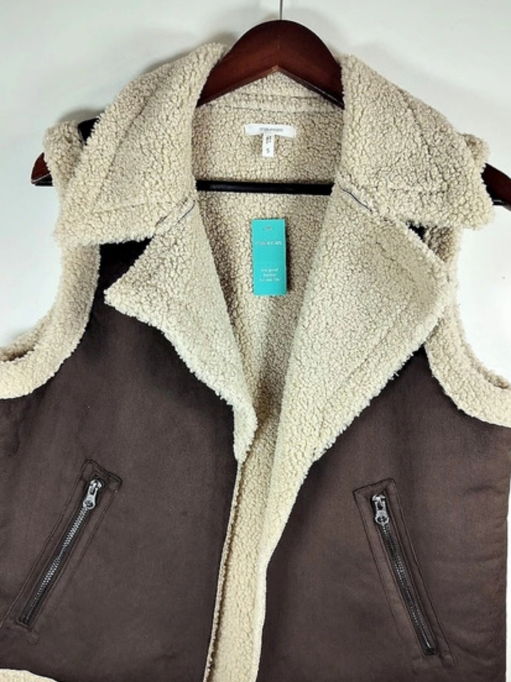 maurices Faux Suede Sherpa Trim Vest Brown & Cream Small
